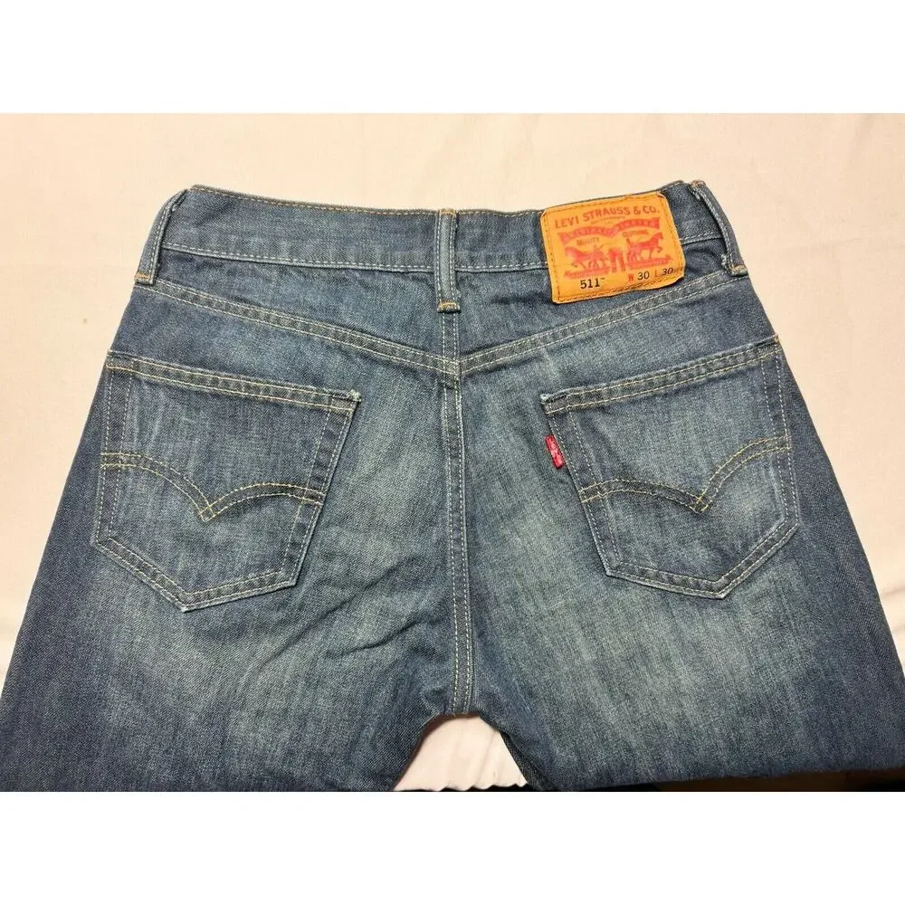 Levis 511 Men's Dark Wash Slim Fit Straight Leg Blue Denim Jeans - Size 29x27.5*